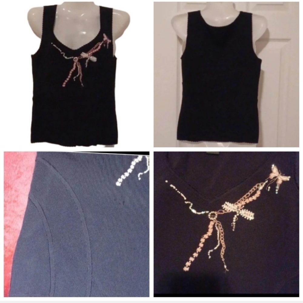 Sydney Easton sleeveless top with dragonfly embroidery Women's Size Medium - Picture 2 of 8